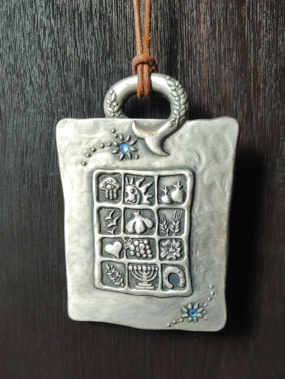 Vintage Danon Israel Silver Plated 12 Tribes Hoshen Pendant Necklace Judaica